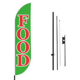 Food Sign feather flag Pole Mount for Outdoor by Mavis Print | 15 FEET Long Polyester Outdoor Banner Flag with Pole Kit for Easy Hang | HD Print Swooper Flag Pole Mount for Food Advertising