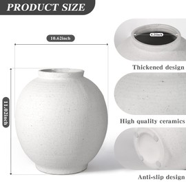 YSNN White Ceramic Large Vase, Round Modern Ceramic Vases,Tall Vase for Decor Living Room Table Decor and Festive Home Interiors (11.02inch)