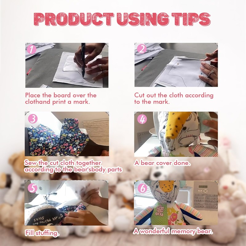 Bisienya Acrylic Memory Bear Template Sewing Pattern Set -12 Inch