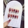 Nail Tips, Short, 24 Pieces, Silver Edge, Red, Gradient, False