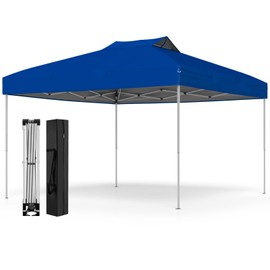 Tangkula 10x10 FT Pop Up Canopy, 2-Tier Outdoor Tent with Vented Top, Carrying Bag, 4 Wind Ropes & 8 Stakes, Portable Canopy Tent for Backyard, Deck, Party, Poolside, Lawn (Blue)