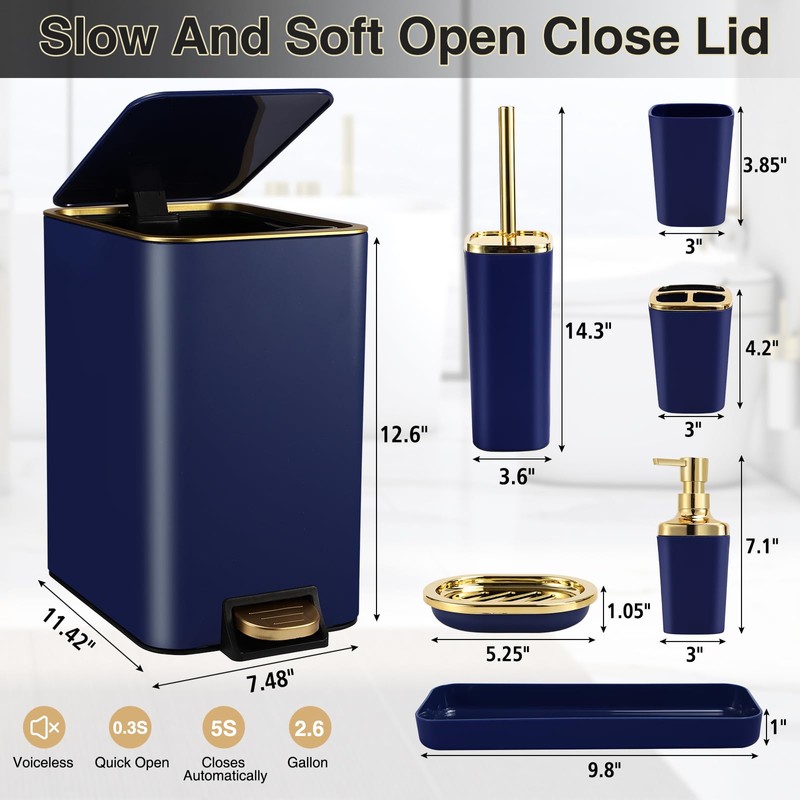 XLHOMO Navy Blue Bathroom Accessories Set 8 Piece Navy Blue