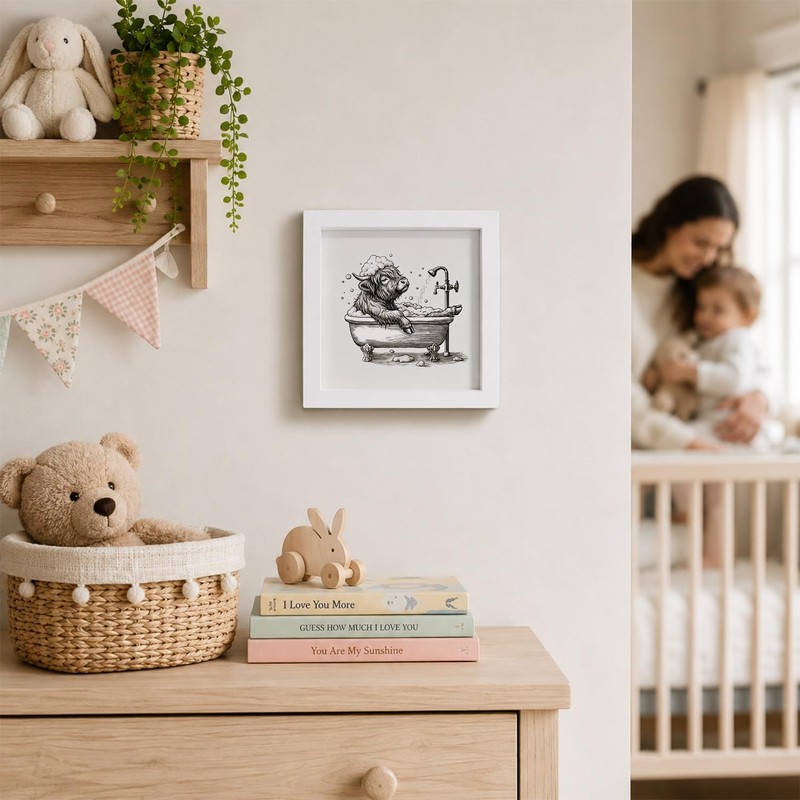 Funny Highland Cow Bathroom Wall Art Decor, 7x7 Inch