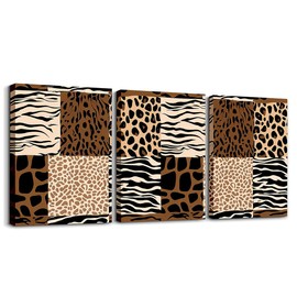 Feelyou Brown Leopard Picture Wall Zebra Cheetah Print Kids Boys Girls Canvas Wall Art for Living Room Bedroom Animal Bathroom Wall Art for Home Decor Safari Wall Painting 12" x 16" 3 Piece