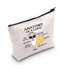 Corgi Lover Gift Anatomy of a Corgi Makeup Bag Corgi Mom Cosmetic Bag with Zipper Corgi Owner Gift Dog Mama Lover Gift (Anatomy of a Corgi)