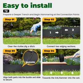 Metal Lanscape Edging 20“ L * 6” H Strips Black Steel Edging for Lanscape 12pcs for Enhanced Garden, Yard, Park, DIY Outdoor Patio (Black, 6 inch)