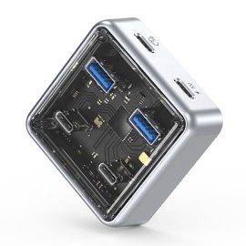 ORICO USB Hub 3.2, 4 Port USB 3.2 Gen2 Splitter with 2 Type A/C Ports, 10Gbps Zinc Alloy Multiport Adapter Compatible with MacBook, iMac, Surface Pro, XPS, and Hard Drive