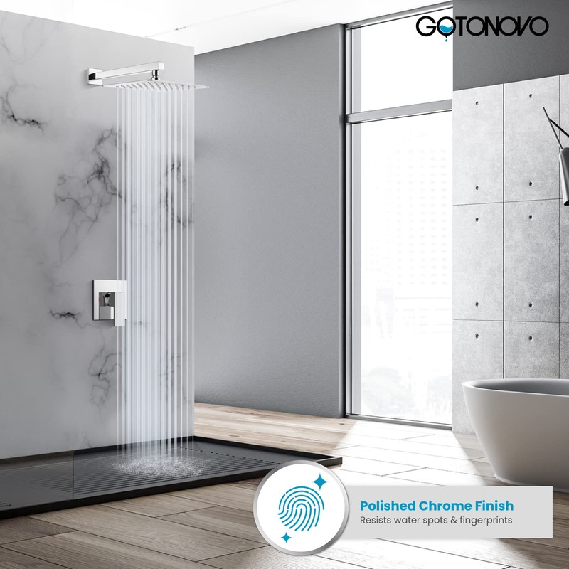gotonovo 10 Inch Rain Shower Head System Polish Chrome Shower