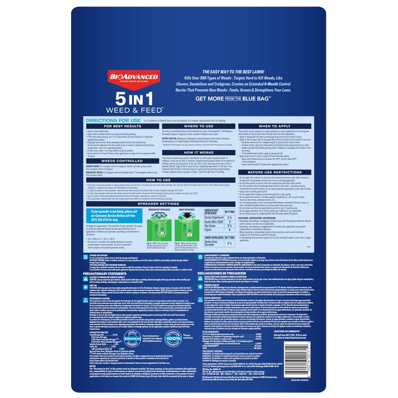 BioAdvanced 5 In 1 Weed and Feed, Granules, 9.6LB