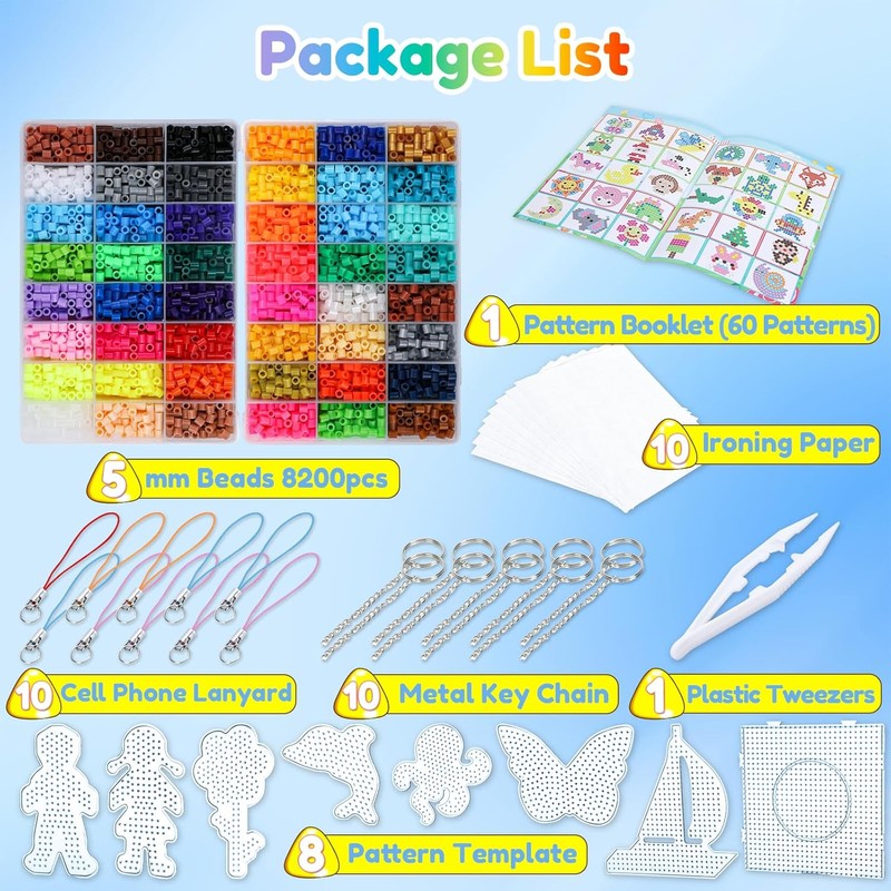 VynyQoo Bügelperlen Set, 8200 Stück 5 mm Bügelperlen in 48