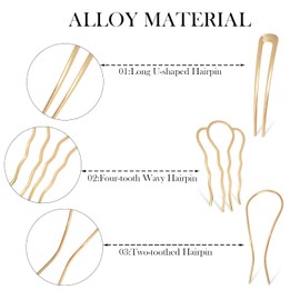 Gold and Silver French Hair Pins, Updo Hair Accessories, U - Shaped Hair Clips for Buns, Hair Forks with Combs, Non - Slip Hair Sticks for Girls, Made of Metal for Thick Hair
