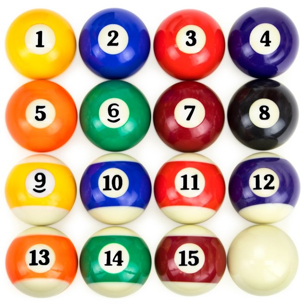 Felson Billiard Supplies Precision Engineered Billiard Balls – Full Set of 16 Balls for Pool Tables, Includes Eight Ball & White Cue Ball
