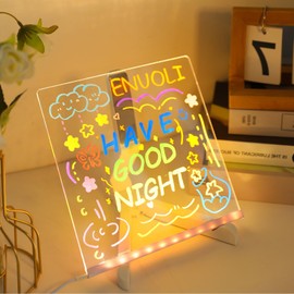 ENUOLI LED Acrylic Whiteboard, LED Message Boards with 7-Colour Pen, Desk Notes, Luminous Acrylic Message Board for Shops, Offices, Cafes, Home, Shops (20 x 20 cm)