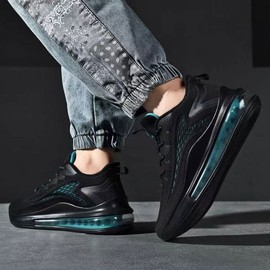 Shock-Absorbing Air Cushion Trendy Fashion Running Sneakers (Full Air Flying) Sneakers (Black Aqua 43)