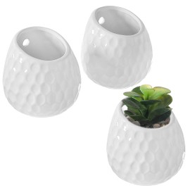 MyGift 4-Inch White Ceramic Mini Hanging Planters, Golf Ball Inspired Wall Mounted Succulent Plant Pots, Set of 3