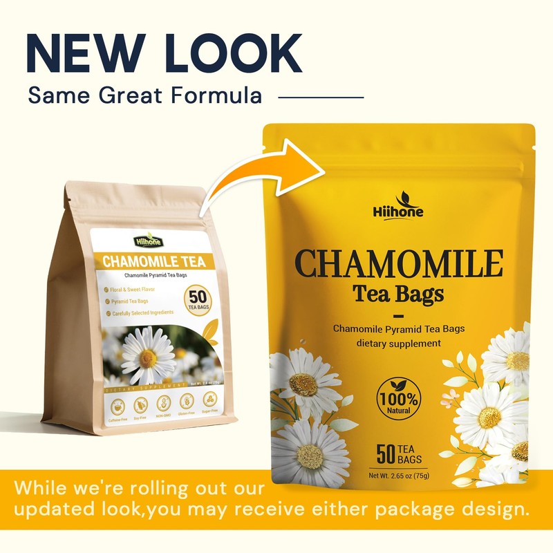Chamomile Tea Bags, Chamomile Flower Herbal Tea - Sugar-Free, Caffeine-Free,