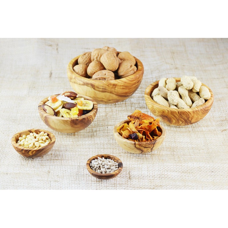 Olive Wood Nesting Bowls, Set of 6, Wood, Grain/Natural, 15