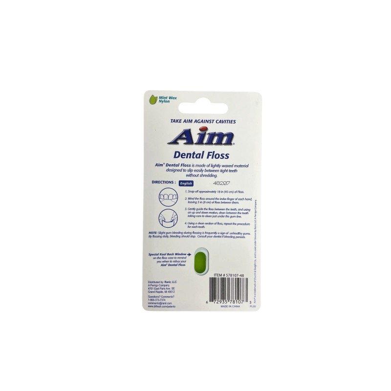Aim Dental Floss Mint Wax Nylon, 100 yd + 12