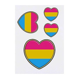 4 x 'Pansexual Pride Heart' Temporary Tattoos - Water Resistant, Skin-Safe, Non-Toxic Transfers, Mixed Sizes (TO00043759)