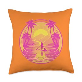 Enjoy SUP Stand Up Paddle Sport Surfboard Board Enjoy SUP Boat Sunset Stand Up Paddle Board Throw Pillow, 18x18, Multicolor