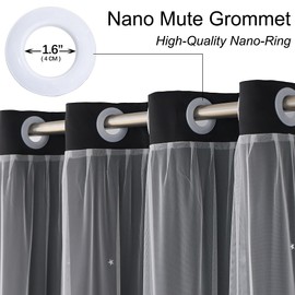 Ftinala Black Curtains for Bedroom Windows Blackout Curtains for Girls Bedroom Decor Cutout Star Curtains for Living Room with White Tulle Kids Curtains & Drapes 63 Inch Length 1 Panel