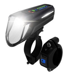 FISCHER Bicycle LED Front Light 100 Lux High Beam Sensor Mode Splash Proof Housing Easy Mount Black Pack of 1