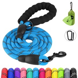 Joytale Rope Dog Leash 6 FT with Convenient Poop Bag Holder, Heavy Duty Nylon Braided Dog Leash, Highly Reflective Threads Dog Leashes for Medium Large Dogs, SkyBlue, 6'×1/2''