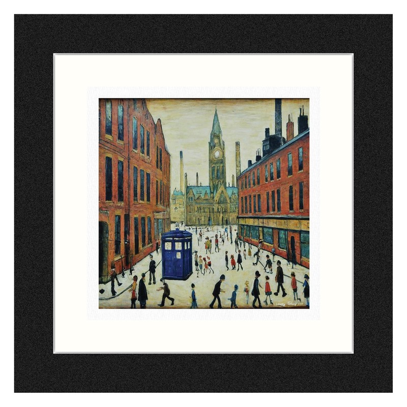Greetingles Lowry-Style 12"/31cm Square Framed Print. Beautiful Black Ash Frame