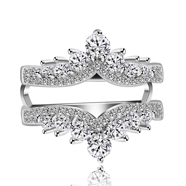 Uloveido Rhodium Plated Crown Wedding Rings Guard Enhancer for Cubic
