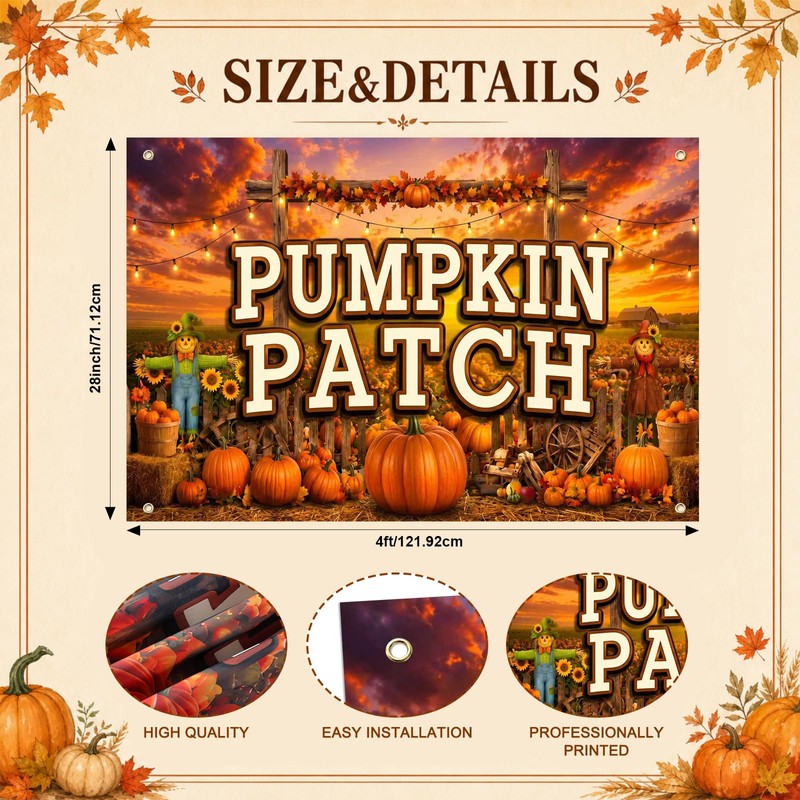 Pumpkin Patch Banner 2 x 4 ft, Thanksgiving Large Sign