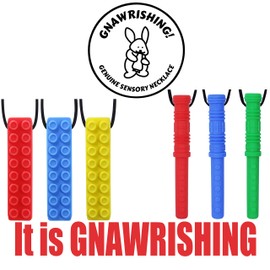 Chew Necklace by GNAWRISHING 6-Pieces Perfect for Autistic, ADHD, SPD, Oral Motor Children, Kids, Boys, and Girls (Tough, Long-Lasting)
