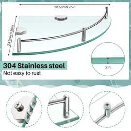 Corner Shower Shelf 2-Tier Glass Corner Shelf Stainless Steel Wall Mounted Corner Bathroom Organizer for Storing Bottle Shower Gel Shampoo Brush, Silver, 9.25 Inches（2Pcs）