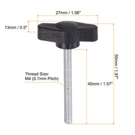 QUARKZMAN Pack of 10 Tea Wing Knobs Thumb Screws M4 x 40 mm Standard Male Thread Plastic T/Z Buttons Adjustable Handles Hand Clamp Knobs Handle Thumb Screw, Black