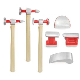 C&T 7 Piece Auto Body Repair Tool Hammer Dolly Set, Car Body Repair Tool Kit with Carrying Case, Hickory Handles