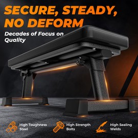 BODY RHYTHM Semi-Commercial Foldable Flat Bench for Multi-Purpose Weight Training and Ab Workout, Flat Weight Workout Exercise Bench with 1000lb Weight Capacity for Strength Training Bench Press, Suitable for Home and Gym.