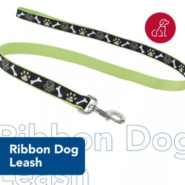 Coastal Pet Ribbon Dog Leash - Contemporary Stylish Look - Durable Fade-Resistant Nylon Material - Perfect for Dogs Brown Paws and Bones, 5/8" x 06'