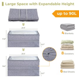 STORAGEIDEAS Storage Bags with Clear Cover, 5-Pack Expandable Clothes Storage Bins Foldable Closet Organizers with Durable Handles & Zipper for Blanket, Comforters, Bed Sheets, Pillows, Toys, Grey