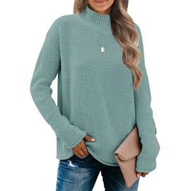 MEROKEETY Women's Long Sleeve Turtleneck Cozy Knit Sweater Casual Loose Pullover Jumper Tops, Sage, Small