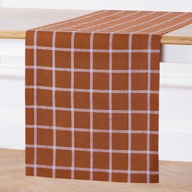 Solino Home Plaid Linen Table Runner 108 Inches Long - 100% Pure Linen Cinnamon Check Table Runner 14 x 108 Inch - Handcrafted and Machine Washable Fabric - Windowpane