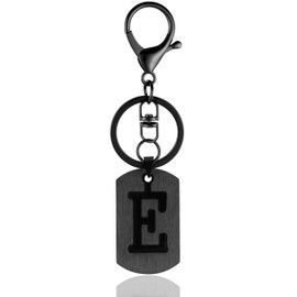 ANHBKAR A-Z Black Stainless Steel Letter Keychain - Alphabet Initial Key Ring for Men Women, Purse or Car Charm (E Black 03)