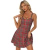 Allegra K Women's Plaid Strap Zipper Front Party Sleeveless Dress
