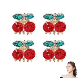 YAFIYGI 4Pcs Cherry Hair Clip Claw Clips with Rhinestones Cute Small Hair Accessories for Women Electroplated Metal Spring Claws with Rhinestone Detail for Styling and Half Up Looks