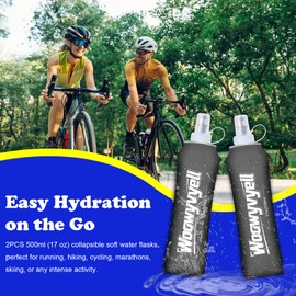 Woowyvyell Running Vest Soft Flask, 2PCS BPA-Free 500ml Collapsible Water Bottle for Hydration Backpack, Collapsible Water Bottles for Marathon Hiking Cycling Climbing