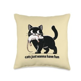 Whisker Joy Collection Cats Just Wanna Joyful Feline Fun Design Throw Pillow, 16x16, Multicolor