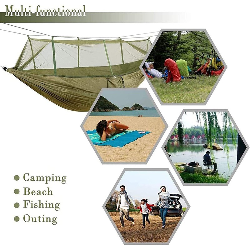 Army Green Camping Hammock with Net - Lightweight Portable Double