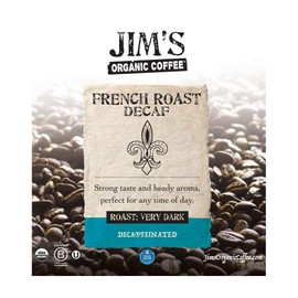 Jim’s Organic Coffee – French Roast Decaf: Whole Bean Dark Roast (11oz) -100% Arabica Coffee Beans - USDA Organic – Kosher – Swiss Water Process Decaffeinated Coffee Beans