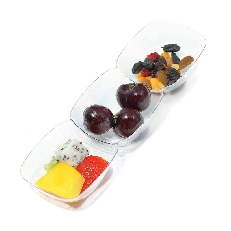 Kaya Premium Clear Rectangular 3-Hole Mini Disposable Plastic Bowls (Pack