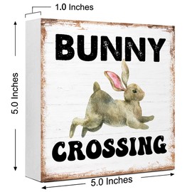 Easter Party Decoration,Easter Wood Box Sign,Funny Easter Tray Decor,Easter Day Desk Decor,Bunny Crossing Sign Wooden Block Plaque Box Sign Shelf Table Decoration for Home Office