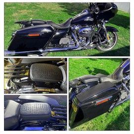 DREAMIZER Black Crocodile Leather Pillion Passenger Pad Seat Rectangular Motorcycle Solo Seat Universal Rear Seat Cusion 8 Suction Cups Pillon Cushion Compatible with Harley Custom Chopper Cruiser