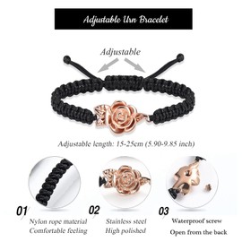 QGJNSGC Urn Bracelet for Ashes for Women Rose Flower Cremation Jewelry for Ashes Adjustable Keepsake Bracelet Urn Bangle Ash Holder, Stainless Steel